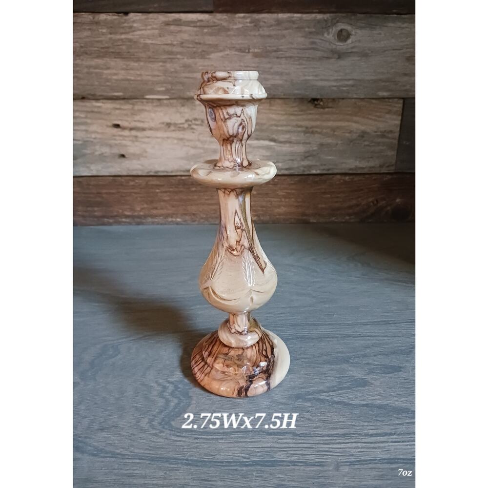 Vintage Solid Olive Wood Candle Holder 7.5in